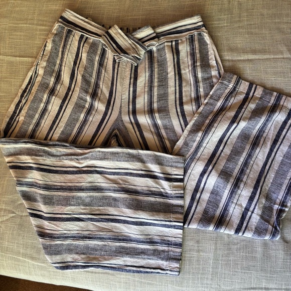 Women’s Blue & White Striped Wide Leg Lounge Pant, Cotton Linen Blend, Size XL - Picture 3 of 7
